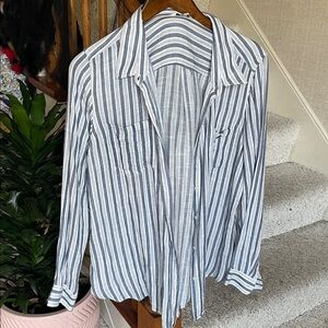 Lucky Brand Cozy Coastal Navy and White Striped Button Down Shirt